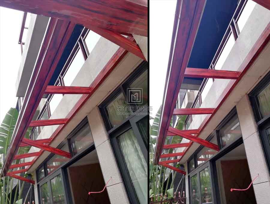 2019别墅铝合金玻璃雨棚安装过程实拍